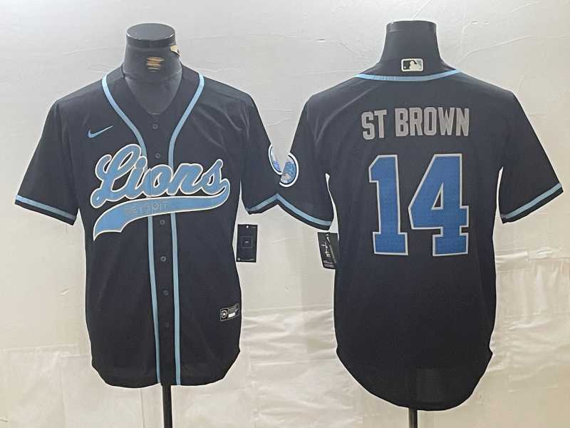 Mens Detroit Lions #14 Amon-Ra St. Brown Black Cool Base Stitched Baseball Jersey